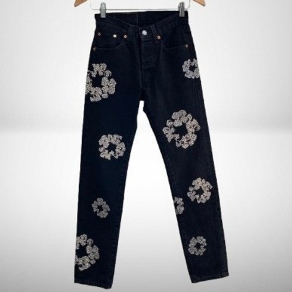 Denim Tears x Levi's Cotton Wreath Jean Bust Down Swarovski 501 Black 25 x 30